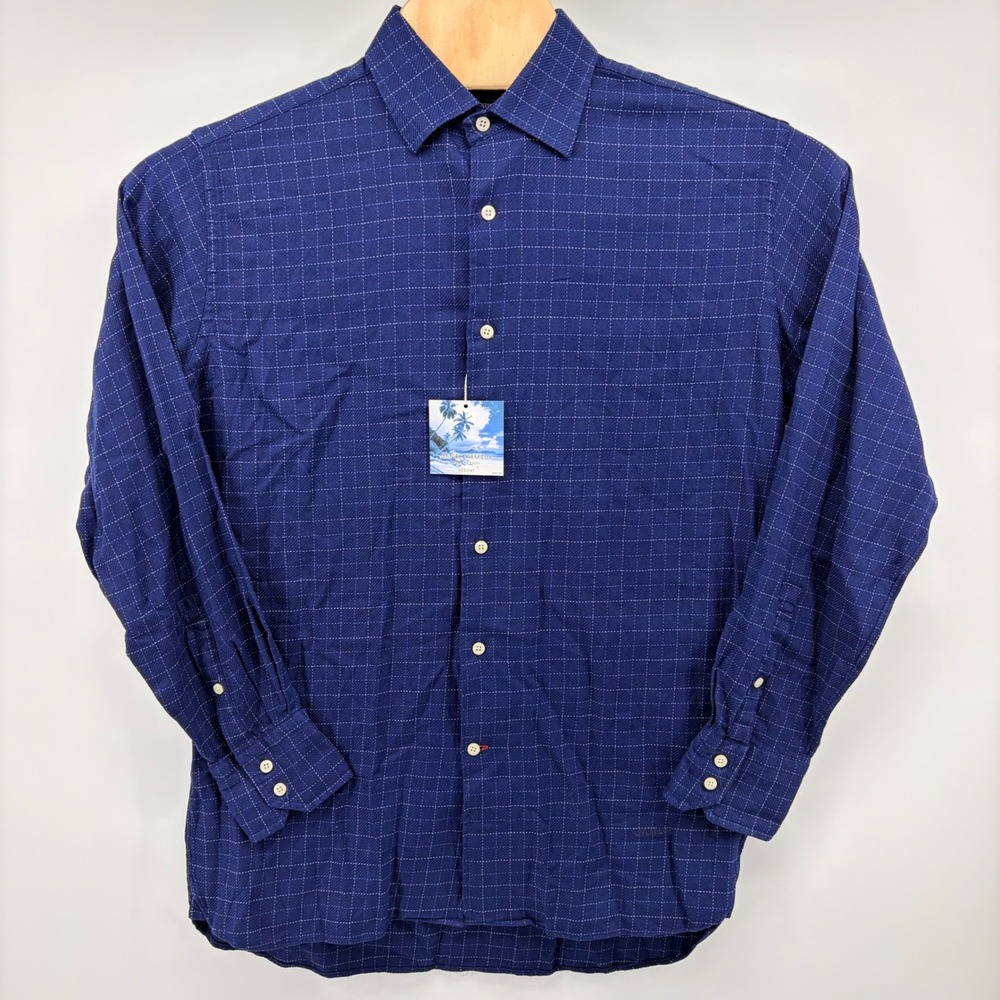 Daniel Cremieux Collection Shirt Mens Medium Blue Grid Italian Fabric NWT L/S